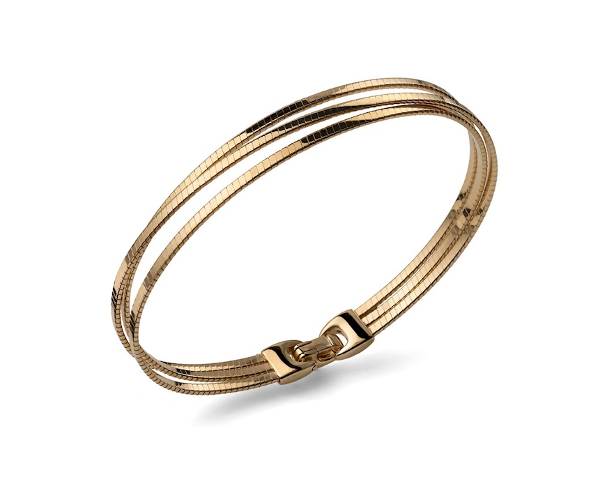 Bracciale argento dorato a tre fasce zigrinate Unoaerre