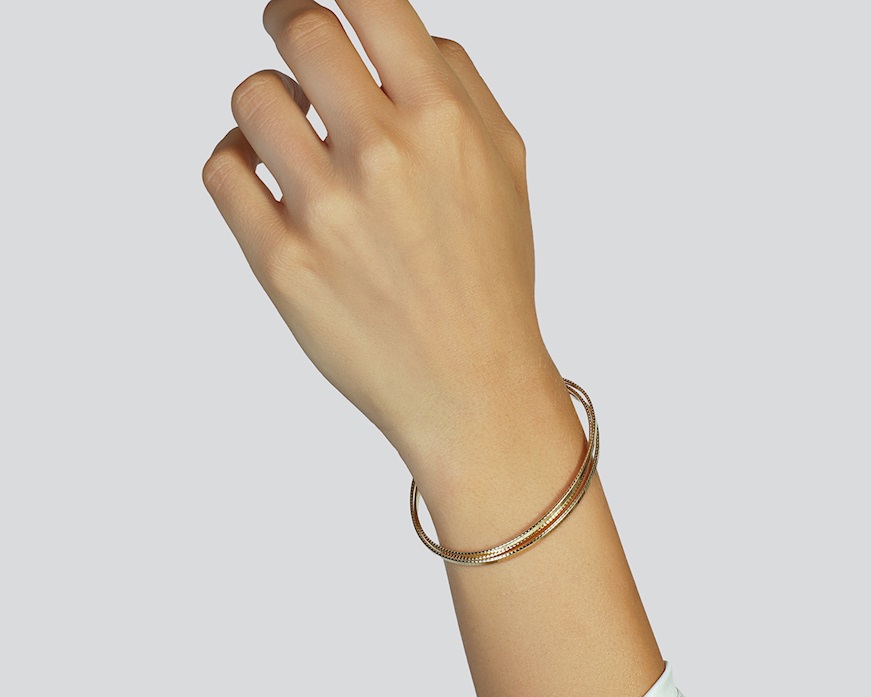 Bracciale argento dorato a tre fasce zigrinate Unoaerre