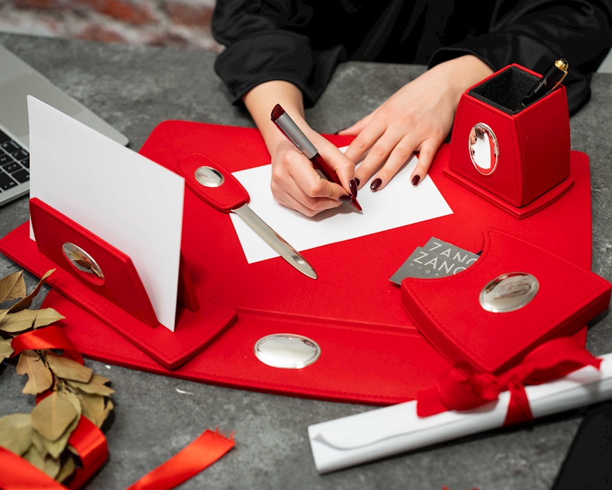 Set ufficio argento bilaminato 5 pezzi rosso Selezione Zanolli