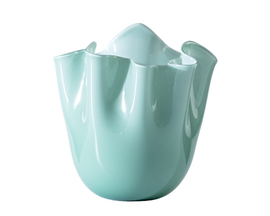Vaso Fazzoletto vetro di Murano opalino verde rio Venini