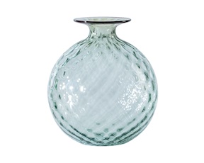 Vaso Monofiore Balloton vetro di Murano verde rio con filo rosso sangue di bue Venini