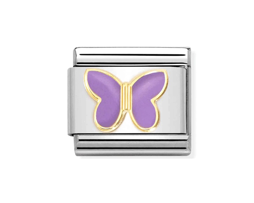 Lilac Butterfly Composable steel gold and enamel Nomination