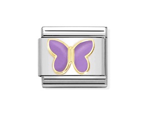 Lilac Butterfly Composable steel gold and enamel Nomination