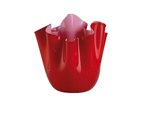 Vaso Fazzoletto vetro di Murano opalino rosso e rosa opaco