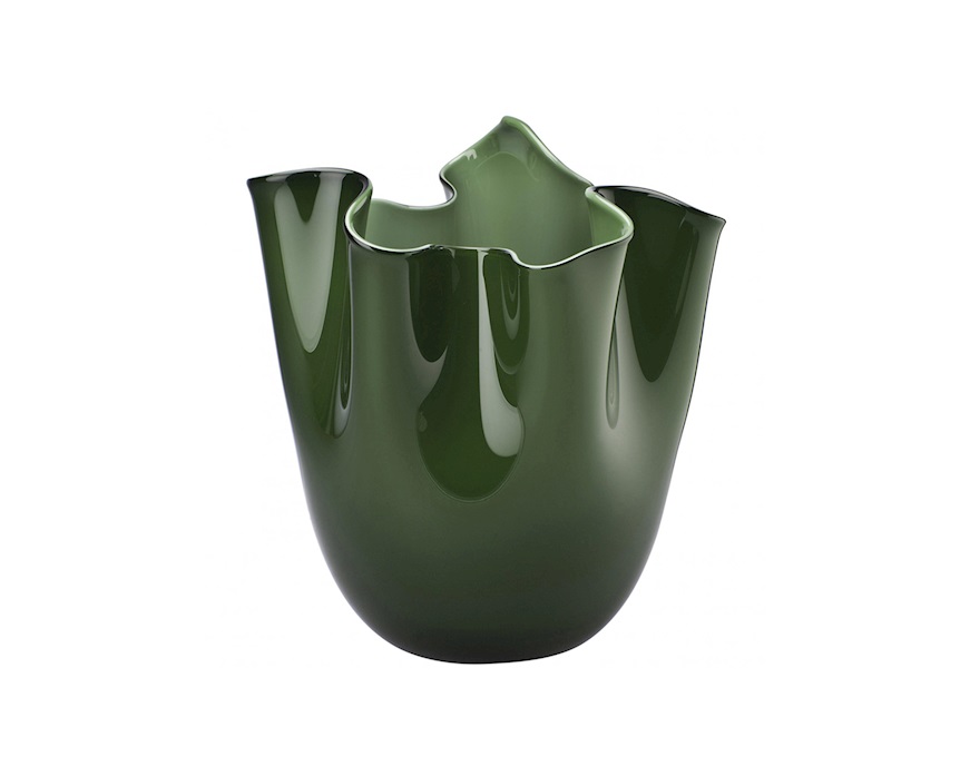 Vaso Fazzoletto vetro di Murano opalino verde mela Venini