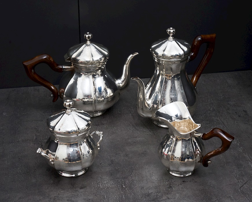 Servizio da the e caffè argento 1404 grammi 4 pezzi in stile Settecento usato ricondizionato Zanolli Vintage