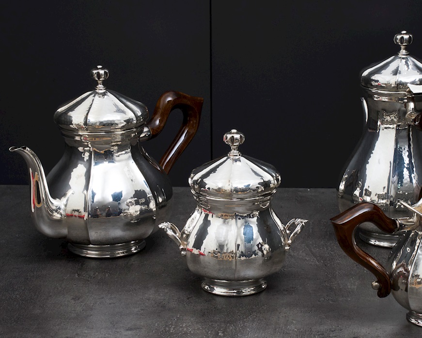 Servizio da the e caffè argento 1404 grammi 4 pezzi in stile Settecento usato ricondizionato Zanolli Vintage