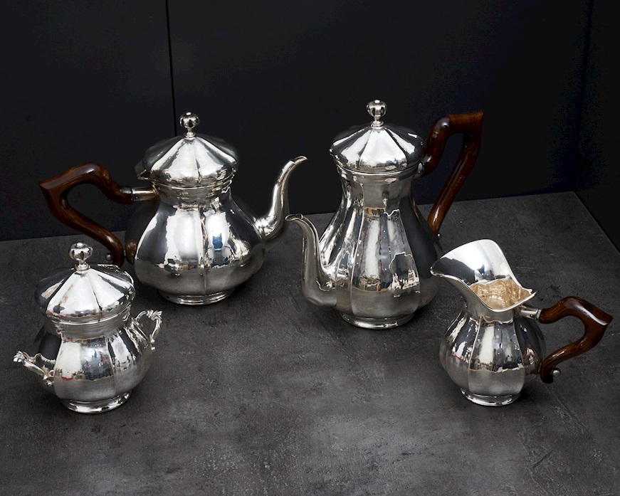 Servizio da the e caffè argento 1404 grammi 4 pezzi in stile Settecento usato ricondizionato Zanolli Vintage