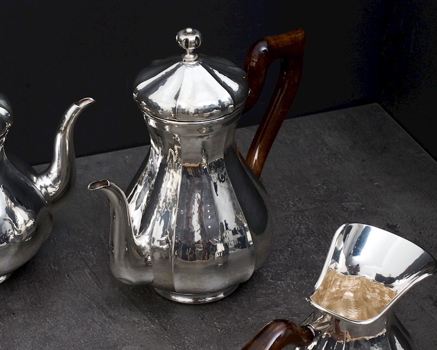 Servizio da the e caffè argento 1404 grammi 4 pezzi in stile Settecento usato ricondizionato Zanolli Vintage