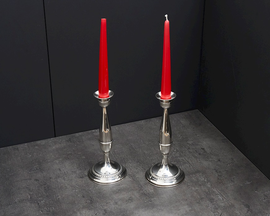 Coppia di candelieri argento 140 grammi a una fiamma in stile Impero usato ricondizionato Zanolli Vintage