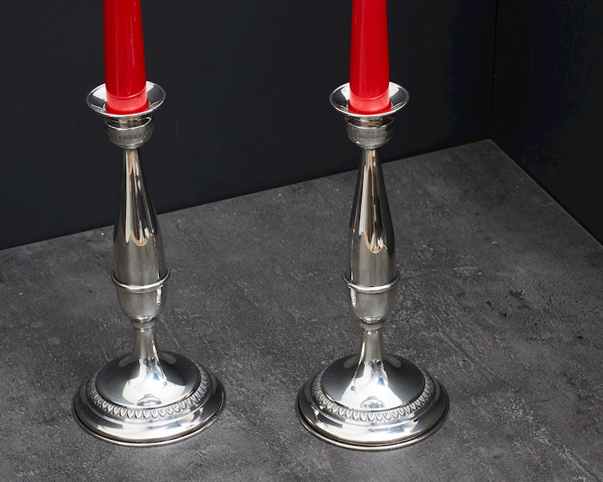 Coppia di candelieri argento 140 grammi a una fiamma in stile Impero usato ricondizionato Zanolli Vintage