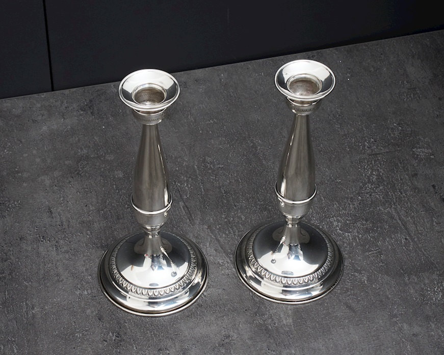 Coppia di candelieri argento 140 grammi a una fiamma in stile Impero usato ricondizionato Zanolli Vintage