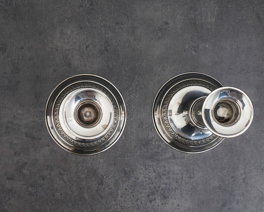 Coppia di candelieri argento 140 grammi a una fiamma in stile Impero usato ricondizionato Zanolli Vintage