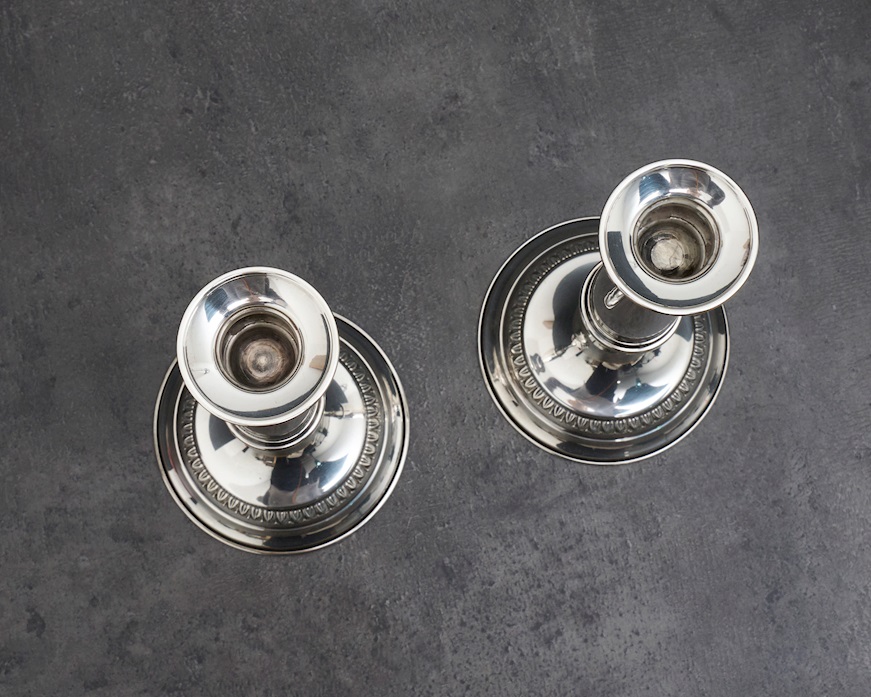 Coppia di candelieri argento 140 grammi a una fiamma in stile Impero usato ricondizionato Zanolli Vintage