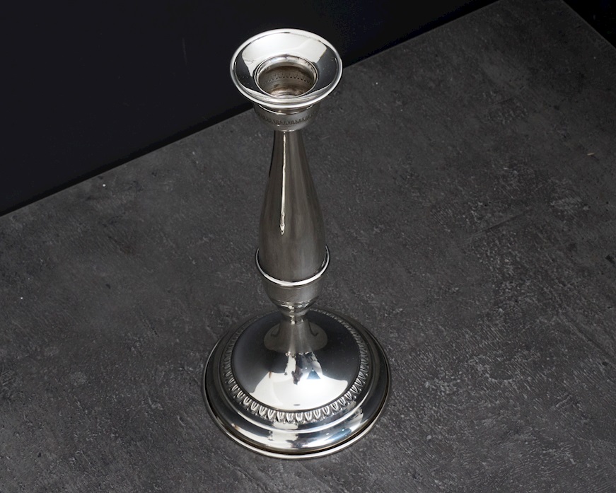 Coppia di candelieri argento 140 grammi a una fiamma in stile Impero usato ricondizionato Zanolli Vintage