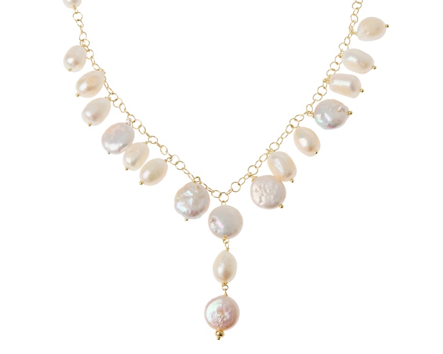 Collana argento dorato con perle ovali e piatte Selezione Zanolli