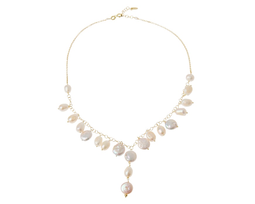 Collana argento dorato con perle ovali e piatte Selezione Zanolli