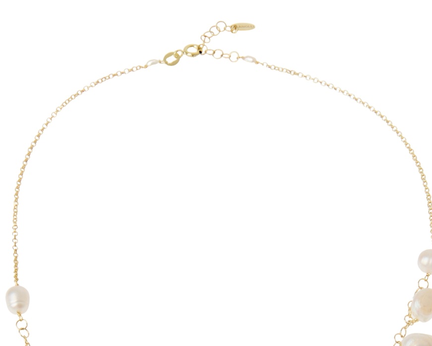 Collana argento dorato con perle ovali e piatte Selezione Zanolli