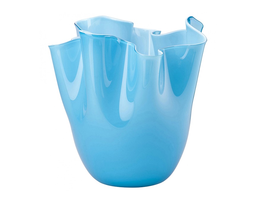 Vaso Fazzoletto vetro di Murano opalino acquamare Venini