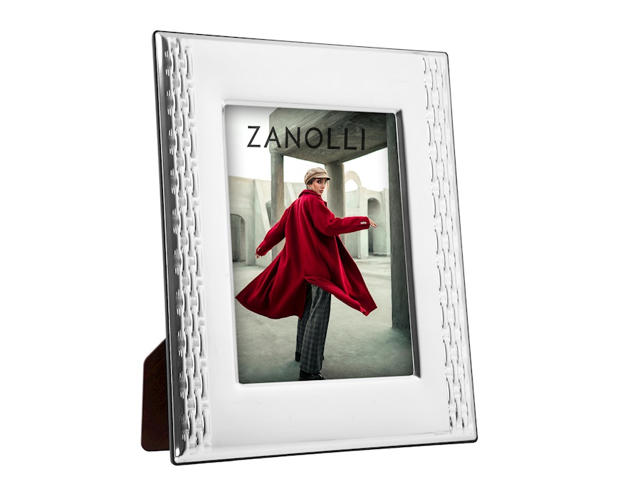 Cornice argento pvd con lavorazione laterale e retro in legno Selezione Zanolli