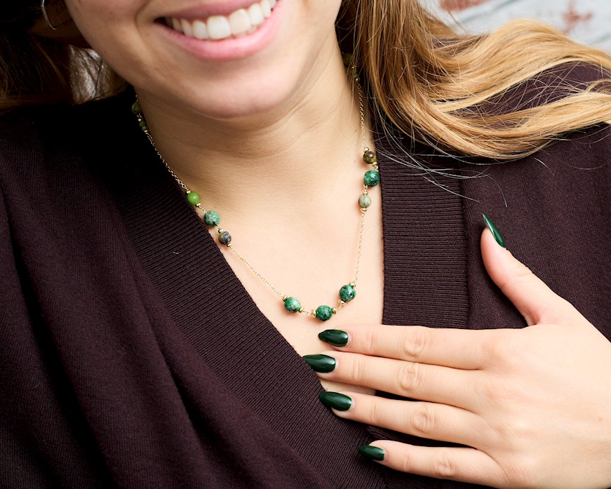 Collana argento dorato con labradorite e giada Selezione Zanolli