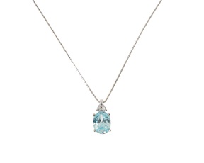 Collana argento con ovale acquamarina e zirconi bianchi Sovrani