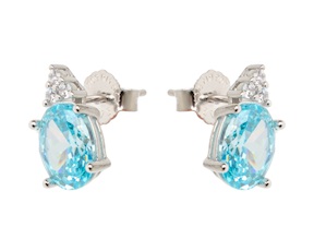 Orecchini argento con ovale acquamarina e zirconi bianchi Sovrani