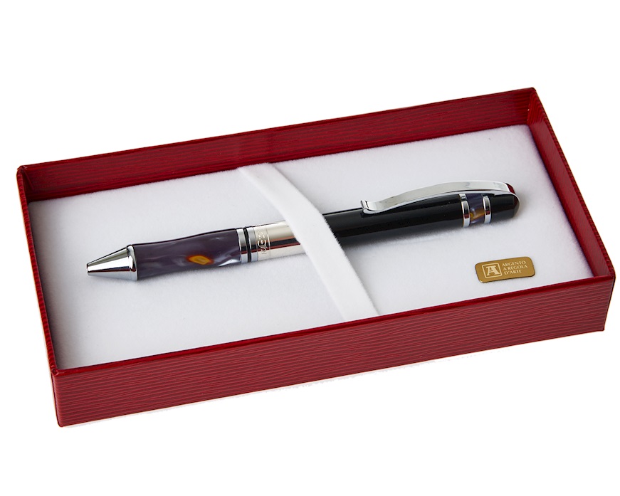 Penna a sfera argento con puntale grigio marrone marmorizzato Settelaghi