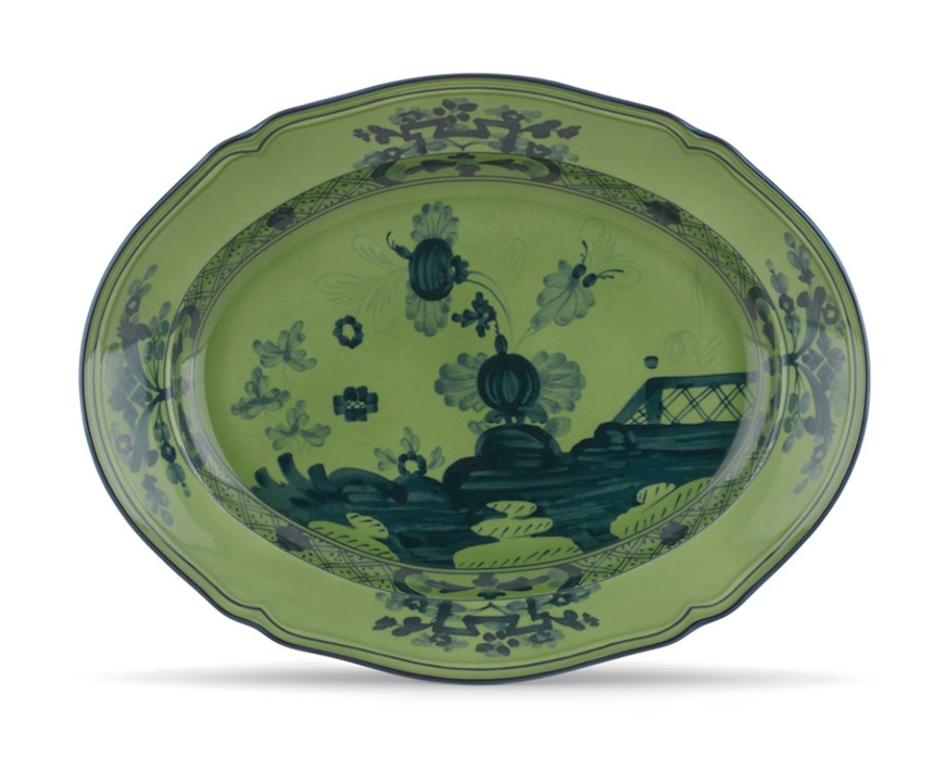 Vassoio ovale Oriente Italiano Malachite porcellana Richard Ginori