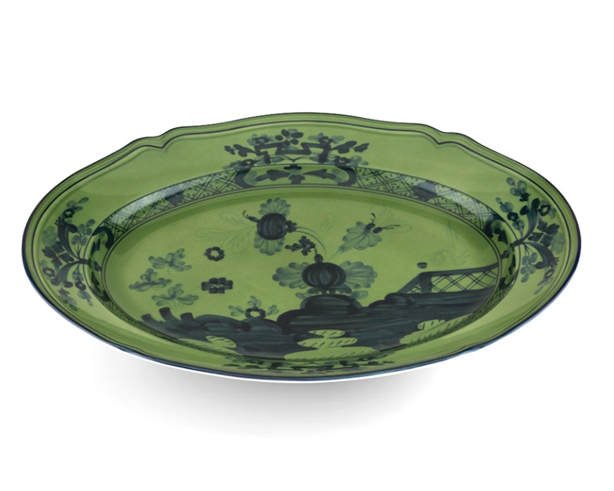 Vassoio ovale Oriente Italiano Malachite porcellana Richard Ginori