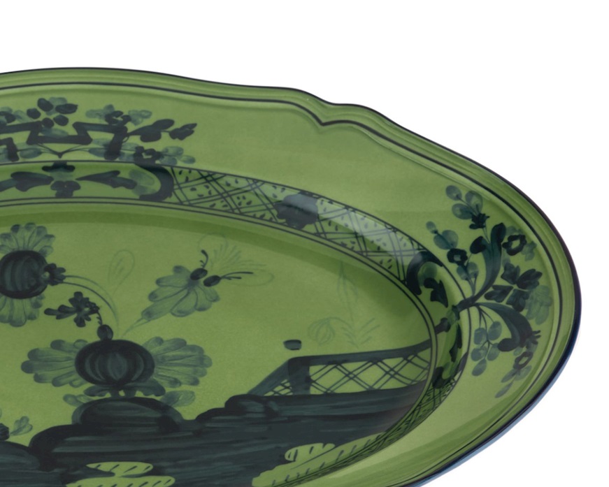 Vassoio ovale Oriente Italiano Malachite porcellana Richard Ginori