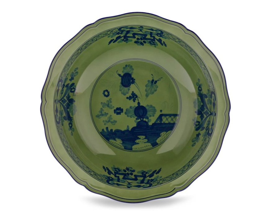 Vassoio rotondo fondo Oriente Italiano Malachite porcellana Richard Ginori