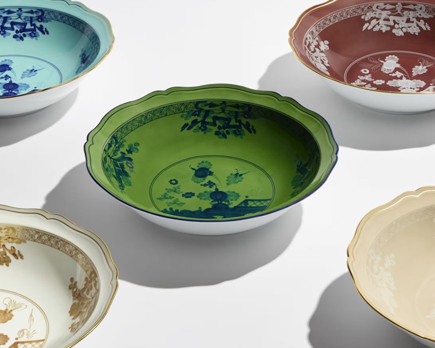 Vassoio rotondo fondo Oriente Italiano Malachite porcellana Richard Ginori