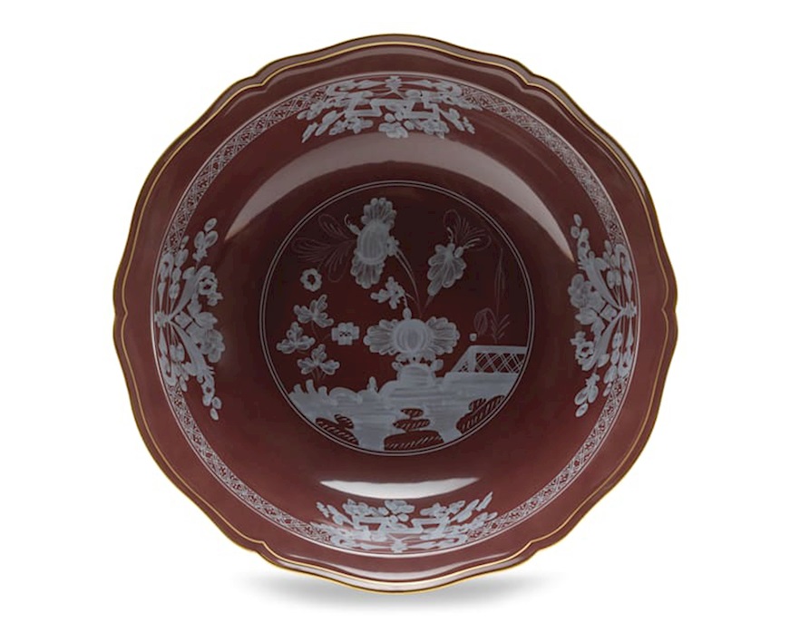 Vassoio rotondo fondo Oriente Italiano Castagna porcellana Richard Ginori