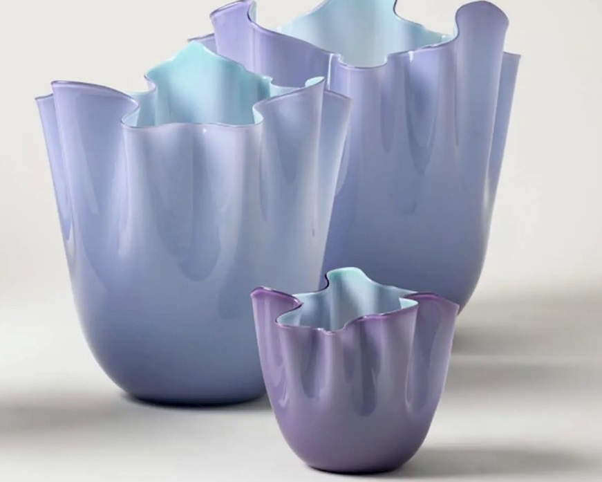 Vaso Fazzoletto vetro di Murano lilla menta Venini