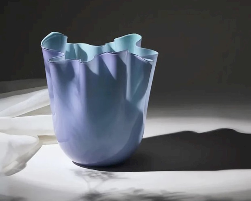 Vaso Fazzoletto vetro di Murano lilla menta Venini