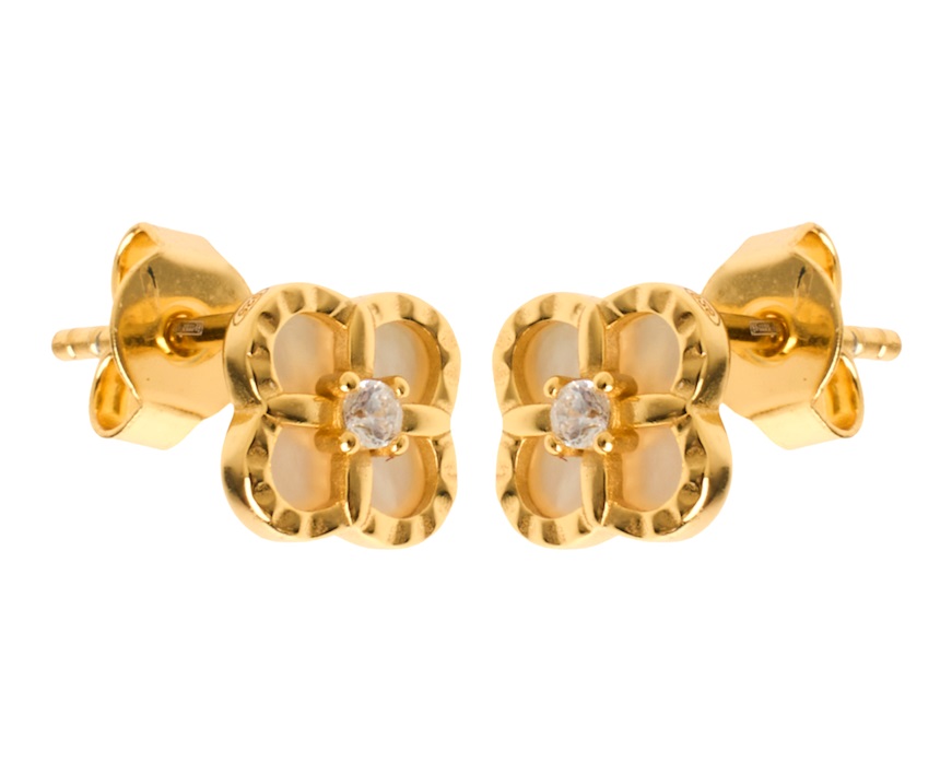 Orecchini argento dorato con fiore di zirconi e madreperla Selezione Zanolli