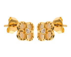 Orecchini argento dorato con fiore di zirconi e madreperla Selezione Zanolli