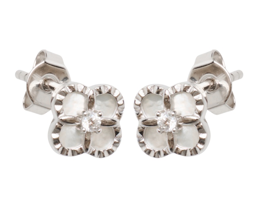 Orecchini argento con fiore di zirconi e madreperla Selezione Zanolli