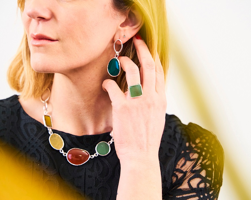 Collana Mediterranea argento con labradorite, giada miele, corniola, avventurina e madreperla Selezione Zanolli