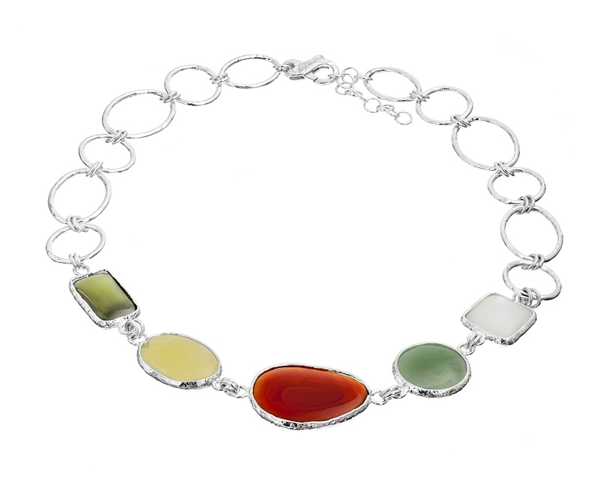 Collana Mediterranea argento con labradorite, giada miele, corniola, avventurina e madreperla Selezione Zanolli