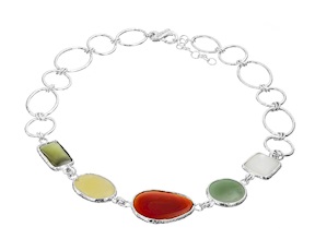 Collana Mediterranea argento con labradorite, giada miele, corniola, avventurina e madreperla Selezione Zanolli