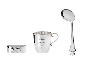 Baby Set Teddy Bear silver 3 pieces Selezione Zanolli