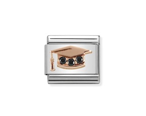 Idea regalo Laurea Cappello Laurea Composable acciaio oro rosa 375 e zirconi Nomination