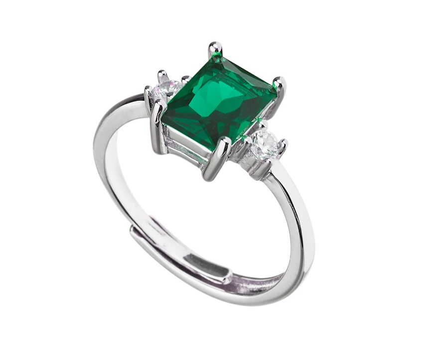 Anello argento con rettangolo zircone smeraldo Sovrani