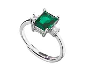 Anello argento con rettangolo zircone smeraldo Sovrani