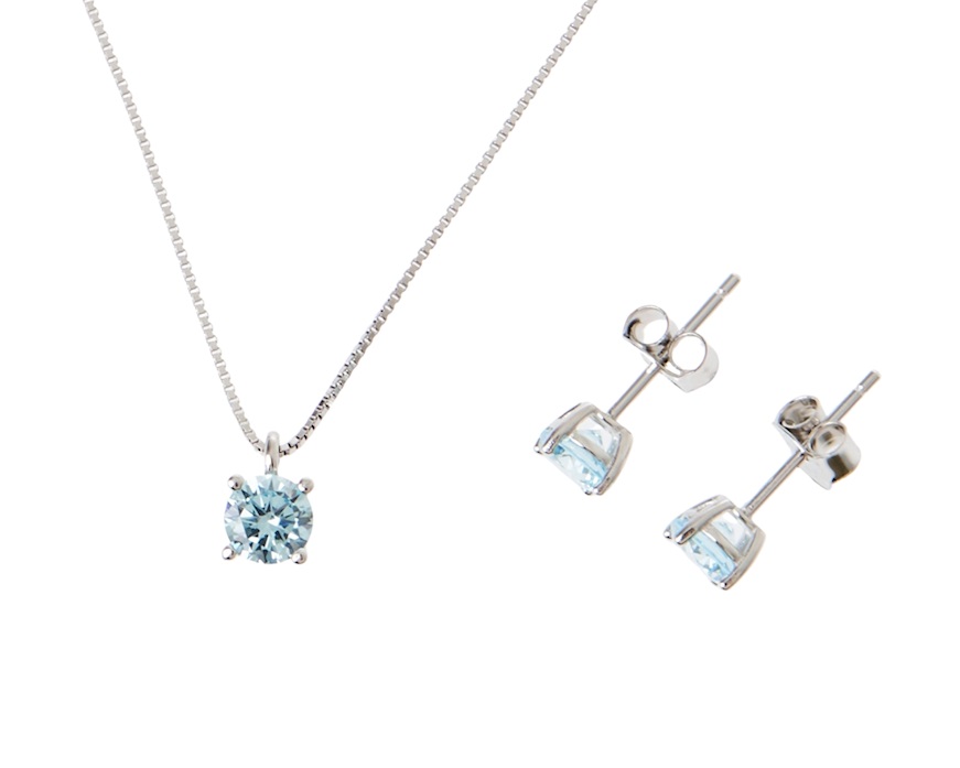 Parure collana e orecchini argento con zirconi acquamarina Sovrani