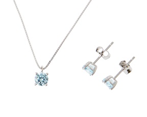 Parure collana e orecchini argento con zirconi acquamarina Sovrani