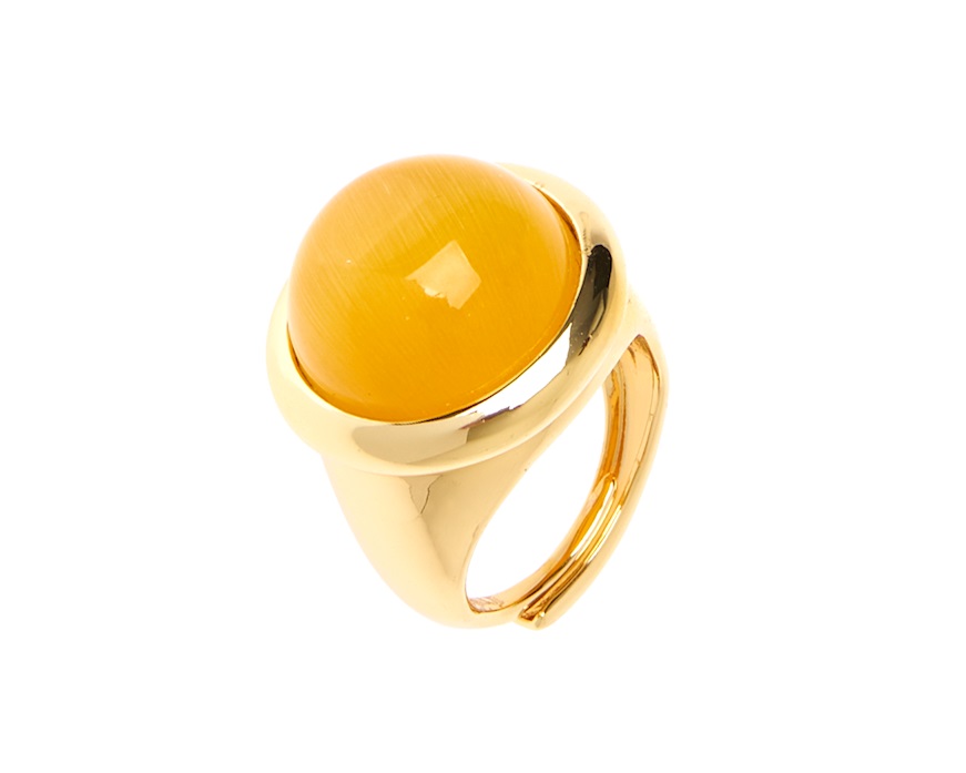 Anello Crystal Magic ottone con pietra occhio di gatto gialla Sovrani