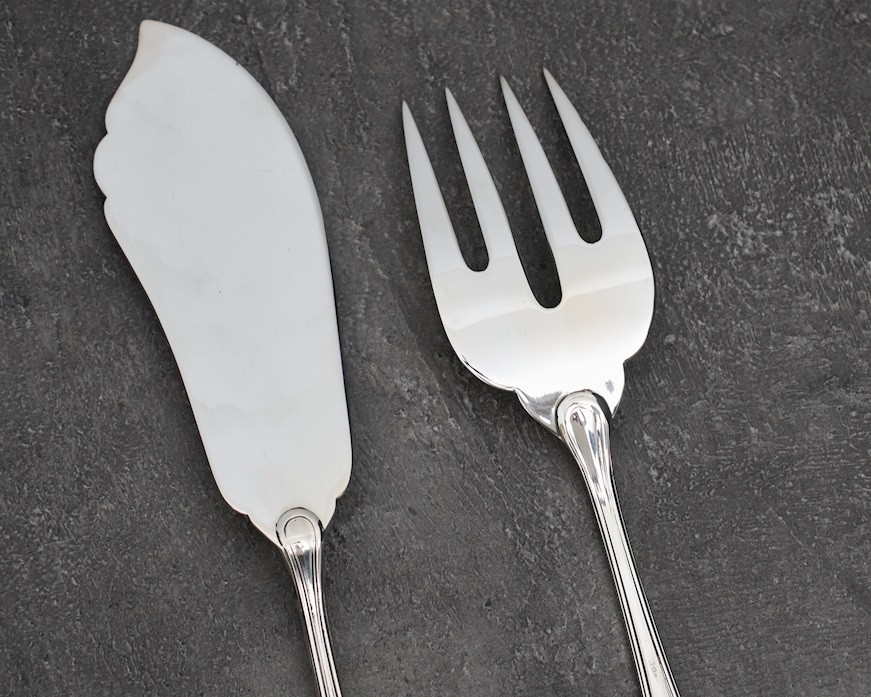 Coppia posate servire pesce argento 202 grammi in stile Inglese usato ricondizionato Zanolli Vintage